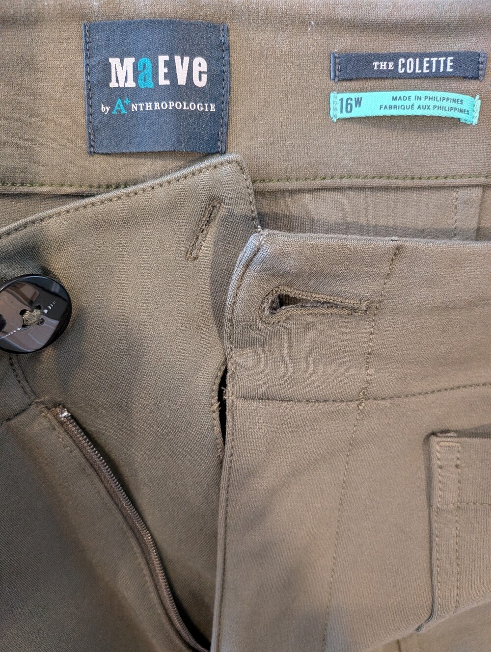 Anthropologie Maeve Colette Wide Leg Cropped Pants Olive Green Size 16 - Picture 13 of 14